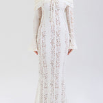 Floral Lace Off Shoulder Flare Sleeve Fishtail Maxi Dresses-White