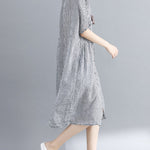Artistic Retro Loose Split-Joint Plaid Buttoned Stand Collar Half Sleeves Midi Dress