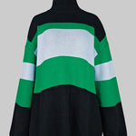 Flared Sleeves High-Low Contrast Color Split-Joint High Neck Pullovers Sweater Tops