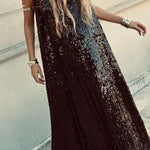 Twas The Night Sequin Round Neck Sleeveless Drape Loose Maxi Dress
