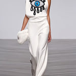 Applique Asymmetric Embroidered Figure Mock Neck Blouses&shirts Tops