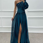 One-Shoulder Rose Detail Patterned Design Dress