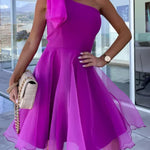 Lifetime Celebrations Tulle One Shoulder Bow Design Mini Dress