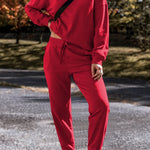 Racing Red Solid Color High Low Pullover and Pants Set