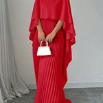 Cape High-Low Pleated Solid Color Split-Joint Round-Neck Evening Dresses Maxi Dresses