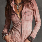Vintage Zip-up Distressed Denim Shirt