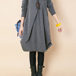 A-line Long Sleeves Pleated Solid Color Round-neck Dresses Maxi Dresses