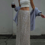 High Waist Sparkle Floor Length Sequin Skirt