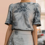 Ethereal Silver-Grey Floral Printed Two-Piece Maxi Set