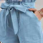Casual Loose Solid Color Elastic Waist Tie Shorts