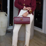 Metal buckle V-neck knit cardigan