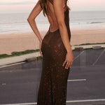 Midnight Fantasy Sequin Mesh Shoulder Strap Open Back Stretch Maxi Dress
