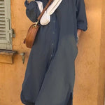 Casual Solid Pocket Shirt Collar A Line Dresses(No shawl)