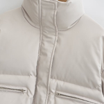 Stand Collar Pocket Zipper Short Cotton Coat