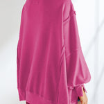 Long Sleeves Loose Fringed Solid Color Split-Joint Split-Side Round-Neck Sweatershirt