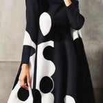 A-Line Long Sleeves Polka-Dot Split-Joint Mock Neck Mini Dresses