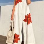 Loose Sleeveless Flower Print Round-Neck Jumpsuits