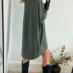 Perfect Winter Walks Knit Turtleneck High-low Hem Loose Midi Sweater