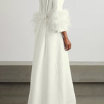 Elegant Simple Black And White Feather Long Sleeve Party Dress