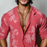 Men's Floral Henley Collar Long Sleeve T-shirt
