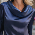 Navy Satin Cowl Neck Blouse ��� Effortless Elegance For Timeless Style