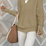 Half-Zip V-Neck Relaxed Rib-Knit Sweater