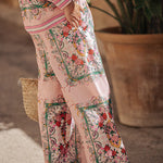 Floral Charm Unique Print Loose Blouse and Elastic Waist Pocketed Pants Set