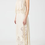 Modern Muse Satin Lace Trim Pleated Neck Top and A-line Irregular Slit Skirt Set