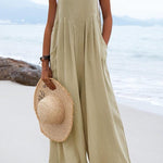 Ethnic Button Suspender Wide Leg Line Jumpsuit