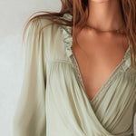 Vintage Cross-over V-neck Chiffon Blouse
