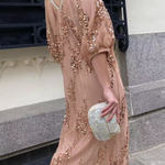 Batwing Sleeve Sequined Deep V Neck Long Dress