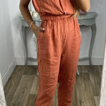 Casual Solid Pocket V Neck Loose Jumpsuits