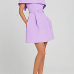 Elegant Evening Lapel Bandeau Removable Belt Pocketed Mini Dress