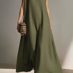 Women's Olive Green Textured Dress With Mock Neck & Sleeveless Silhouette, Timeless Minimalist-Elegant Style Dress