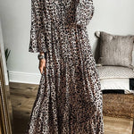 Apricot Leopard Print Tiered Wide Sleeve Maxi Dress