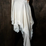 Like A Swan Lace Trim Off Shoulder Cape Top and Elastic Waist Draped Maxi Skirt Set