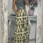 Unique Print Loose Pocket Holiday Maxi Skirt
