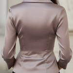 Three-Quarter Sleeves Buttoned Pleated Solid Color Lapel Blouses&Shirts Tops