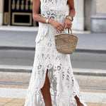 Sleeveless Hollow-Out Crochet Maxi Dress Set