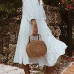 Fashion Solid Patchwork V Neck Cake Skirt Dresses