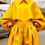 Long Sleeves Loose Buttoned Pleated Solid Color Lapel Blouses&Shirts Tops