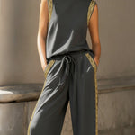 Luxe Gold Embellished Vest & Wide-Leg Pant Set