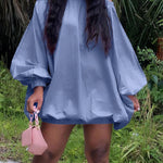 Long Sleeves Loose Elasticity Solid Color Off-The-Shoulder Mini Dresses