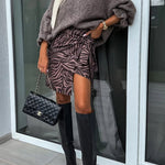 Solid Color Round Neck Ruffled Long Sleeve Knitted Sweater
