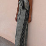 One More Chance Striped Adjustable Waist Halter Midi Dress