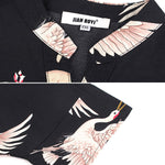 Original Crane Printed Buttoned Stand Collar Half Sleeves Blouse