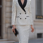 Polka Dot Double-Breasted Blazer & Pencil Skirt Set