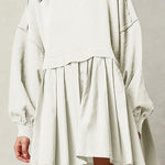 Fake two piece solid color color matching loose pleated dress