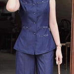 Loose Sleeveless Buttoned Pockets Solid Color Round-Neck Vest Top