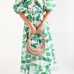 Elegant V-neck slim waist large swing skirt printed dress